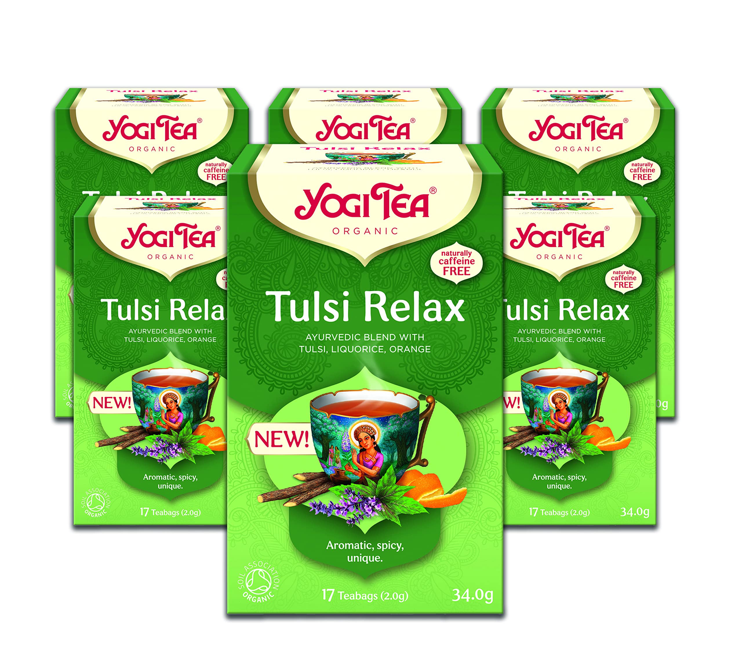 YOGI TEA Tulsi Relax Organic Herbal Tea, Naturally Caffeine Free, 6 Pack Tea Bags 1