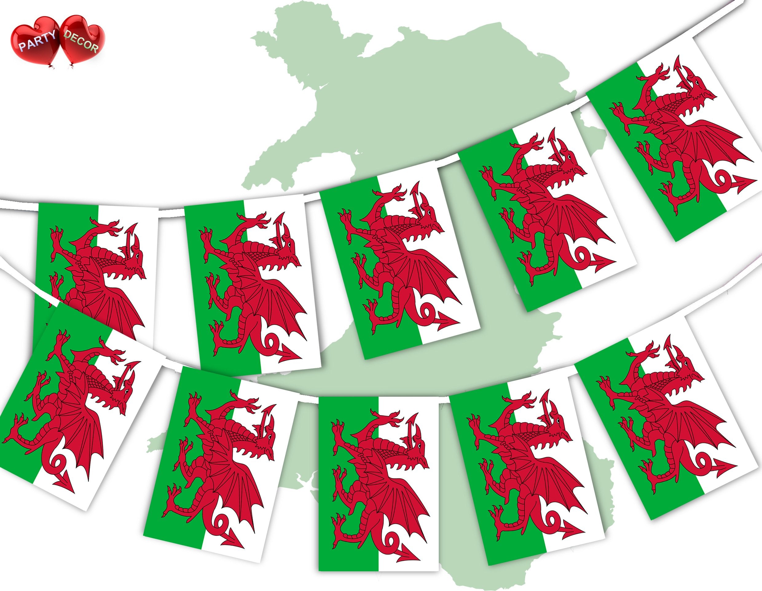 PARTY DECOR Wales Bunting Banner - 12 Flags, 10m Length | Patriotic Decoration