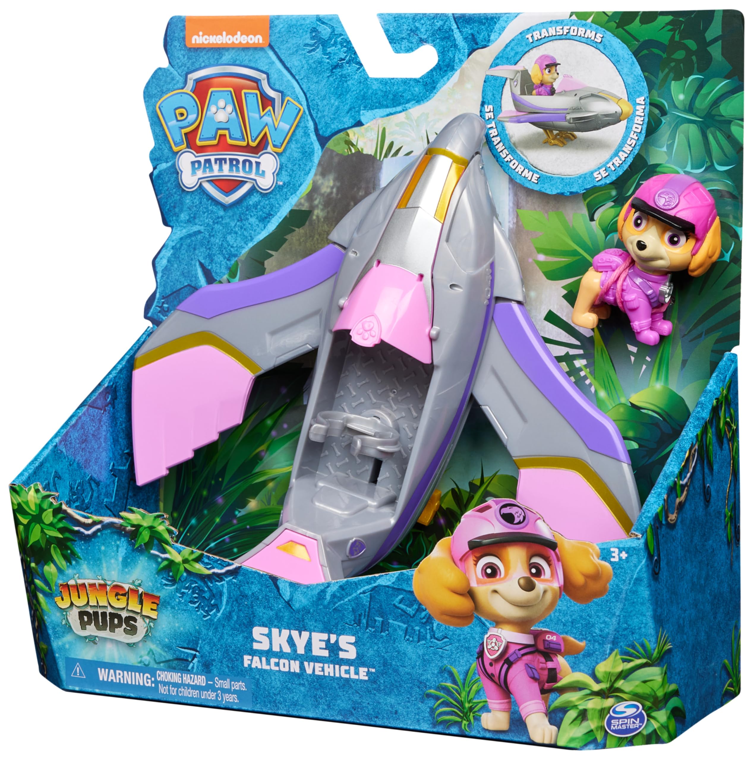 Paw Patrol Jungle Pups Skye Falcon Vehicle - Transforming Toy Jet with Collectible Action Figure, Ages 3+ 8