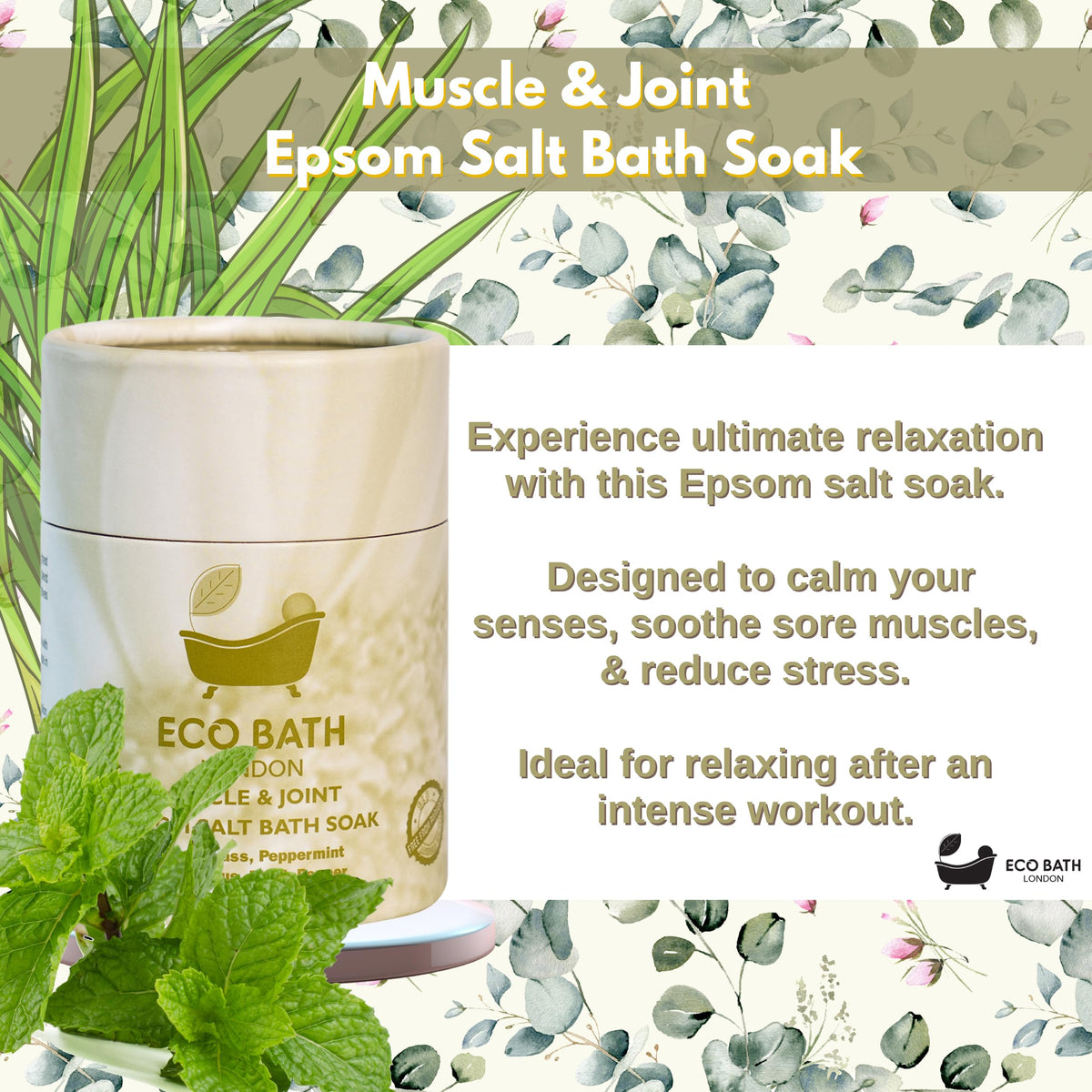 Eco Bath London Muscle and Joint Pain Epsom Salt Soak - 250 g Tube