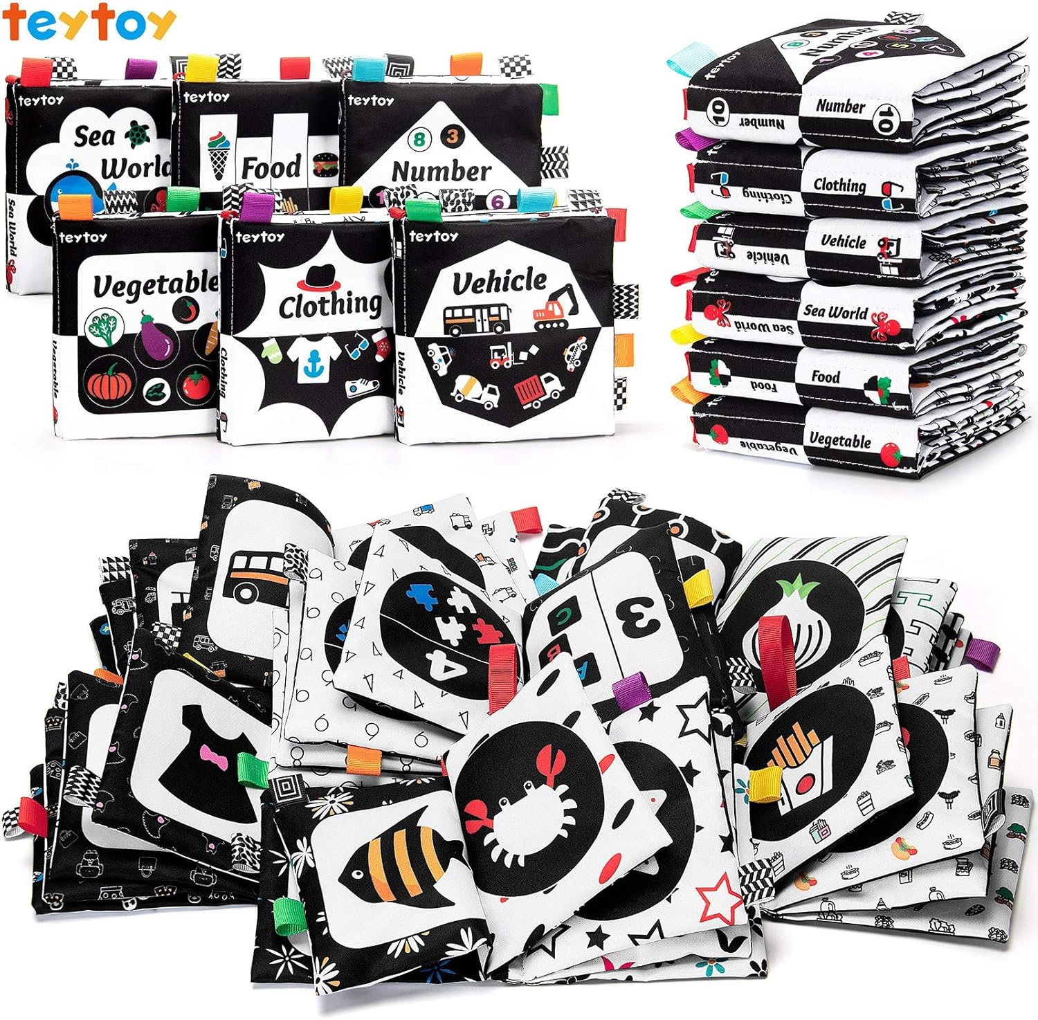 teytoy Soft Baby Book Set - High Contrast Black and White Sensory Cloth Books for Newborns 0-6 Months