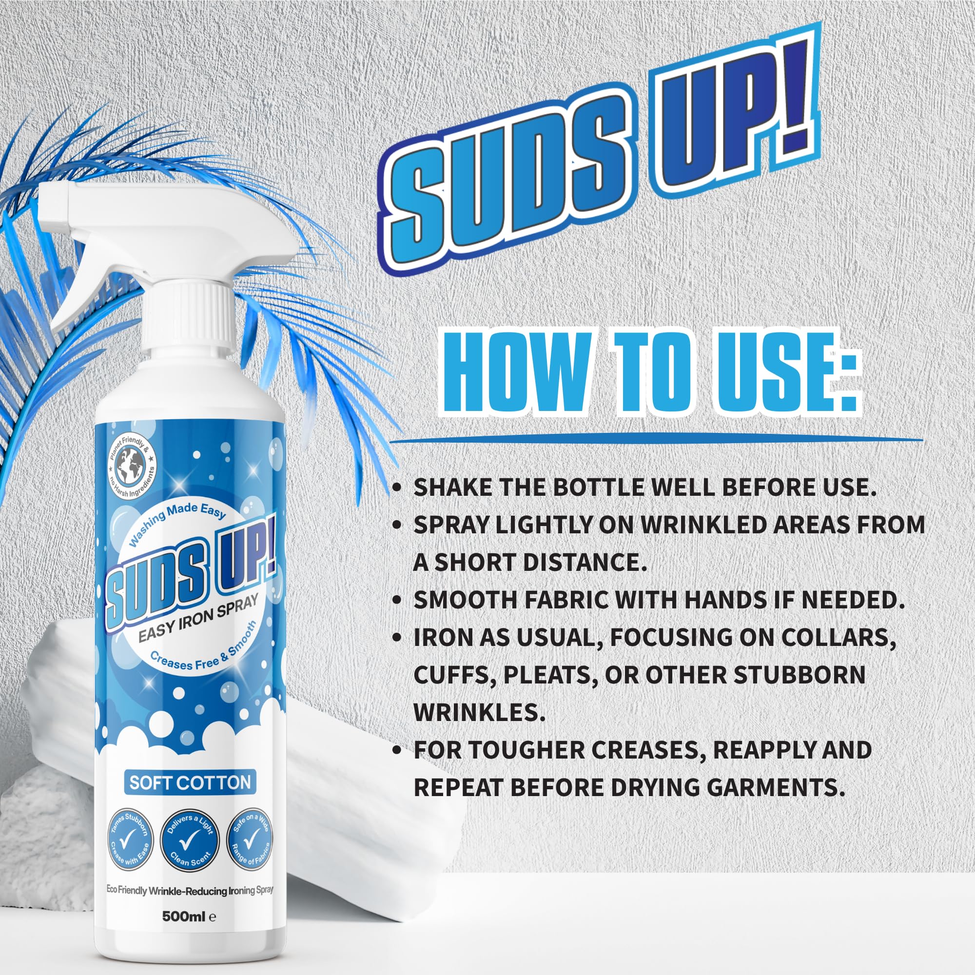 Suds Up! Easy Iron Spray - Soft Cotton Scent | 500 ml | Wrinkle Reducing Liquid 6