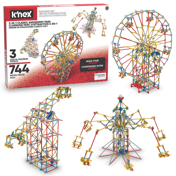 K'NEX 3-in-1 Classic Amusement Park Building Set - 744-Piece Playset for Ages 9+