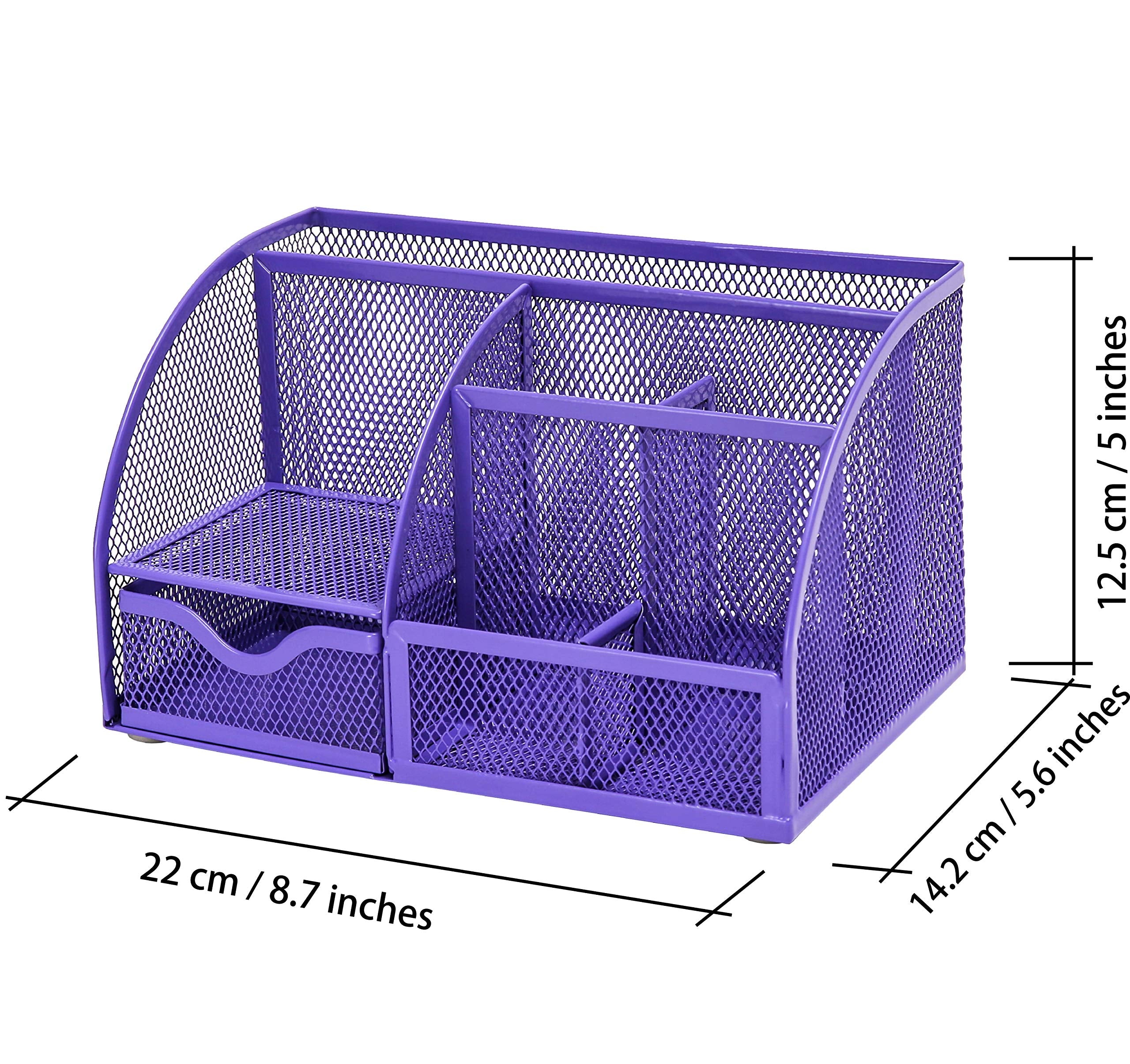 EXERZ Mesh Desk Organiser - 7 Compartments, Powder Coated Iron, Scratchproof | 22cm L