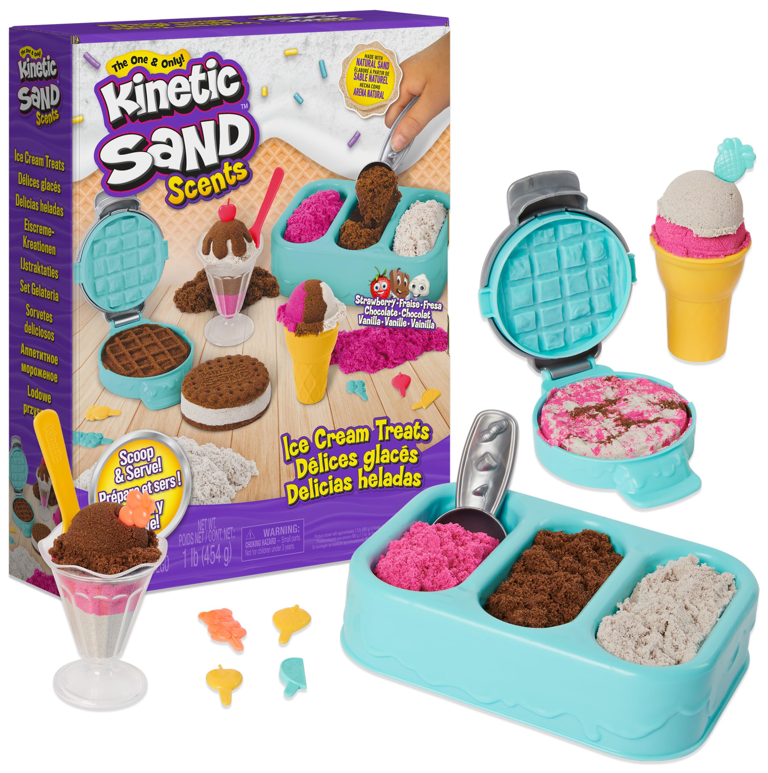 Kinetic Sand Scents Ice Cream Treats Spielset – Duftender Sand mit 6 Werkzeugen und Toppings für Kinder ab 3 Jahren