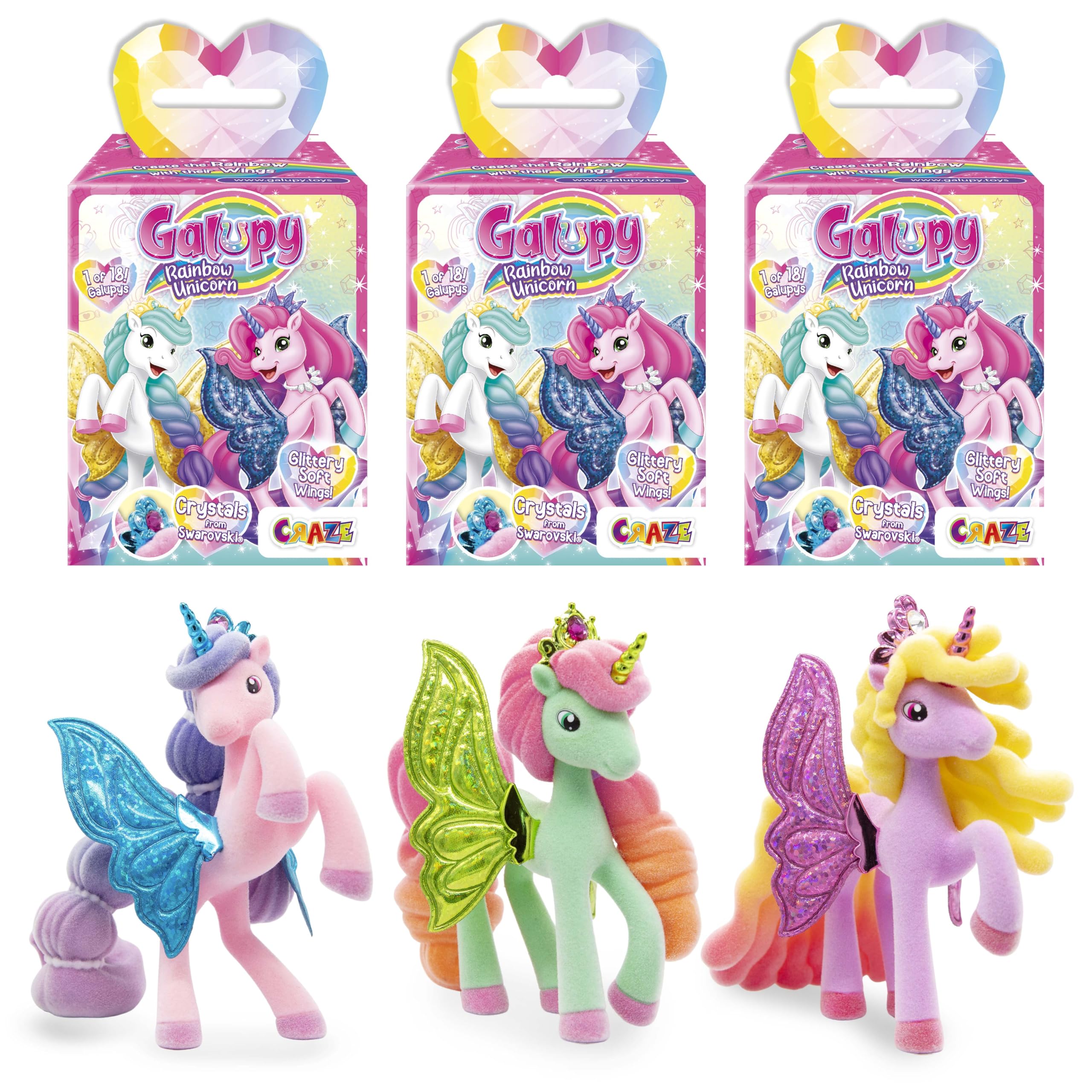Galupy Rainbow Unicorn Toy Set - 3 Pack Collectable Figures with Swarovski Crystals 1