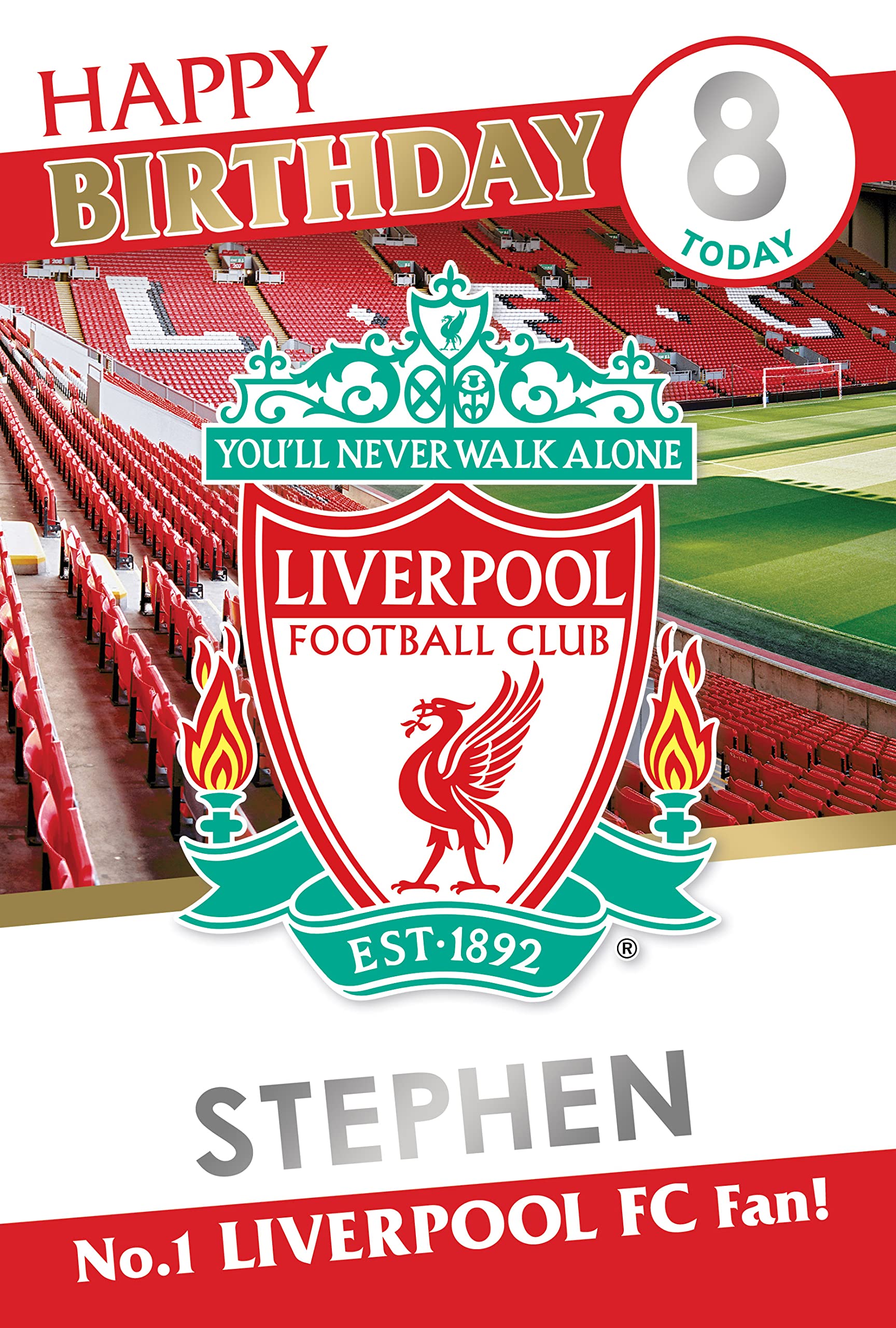 Danilo Promotions Liverpool FC Birthday Card - Personalised Name & Age Stickers | 9 x 6 Inches