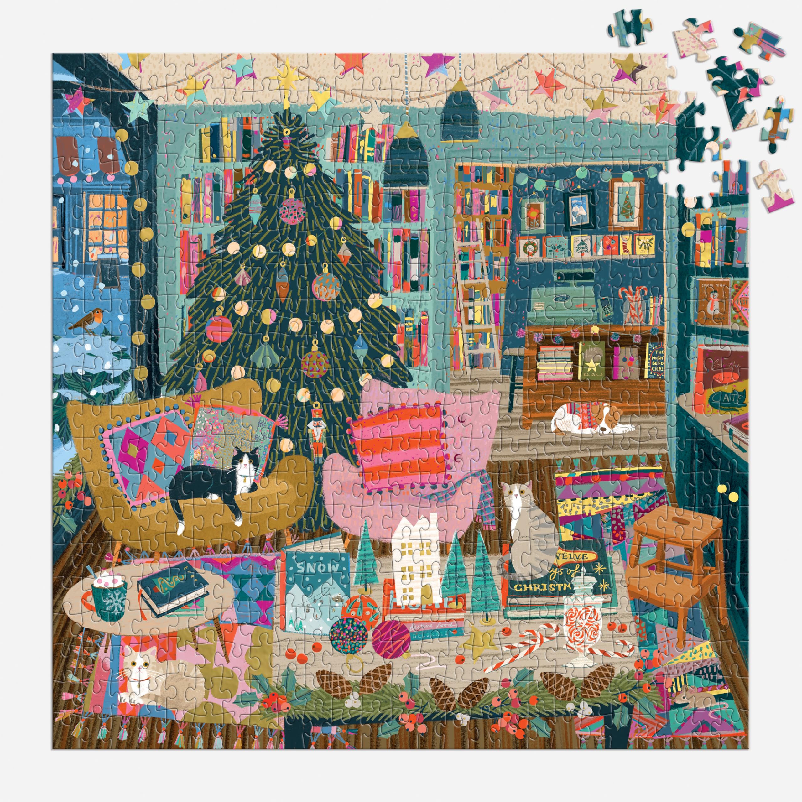 Galison Season's Readings 500 Piece Foil Puzzle - Christmas Bookshop Scene 11