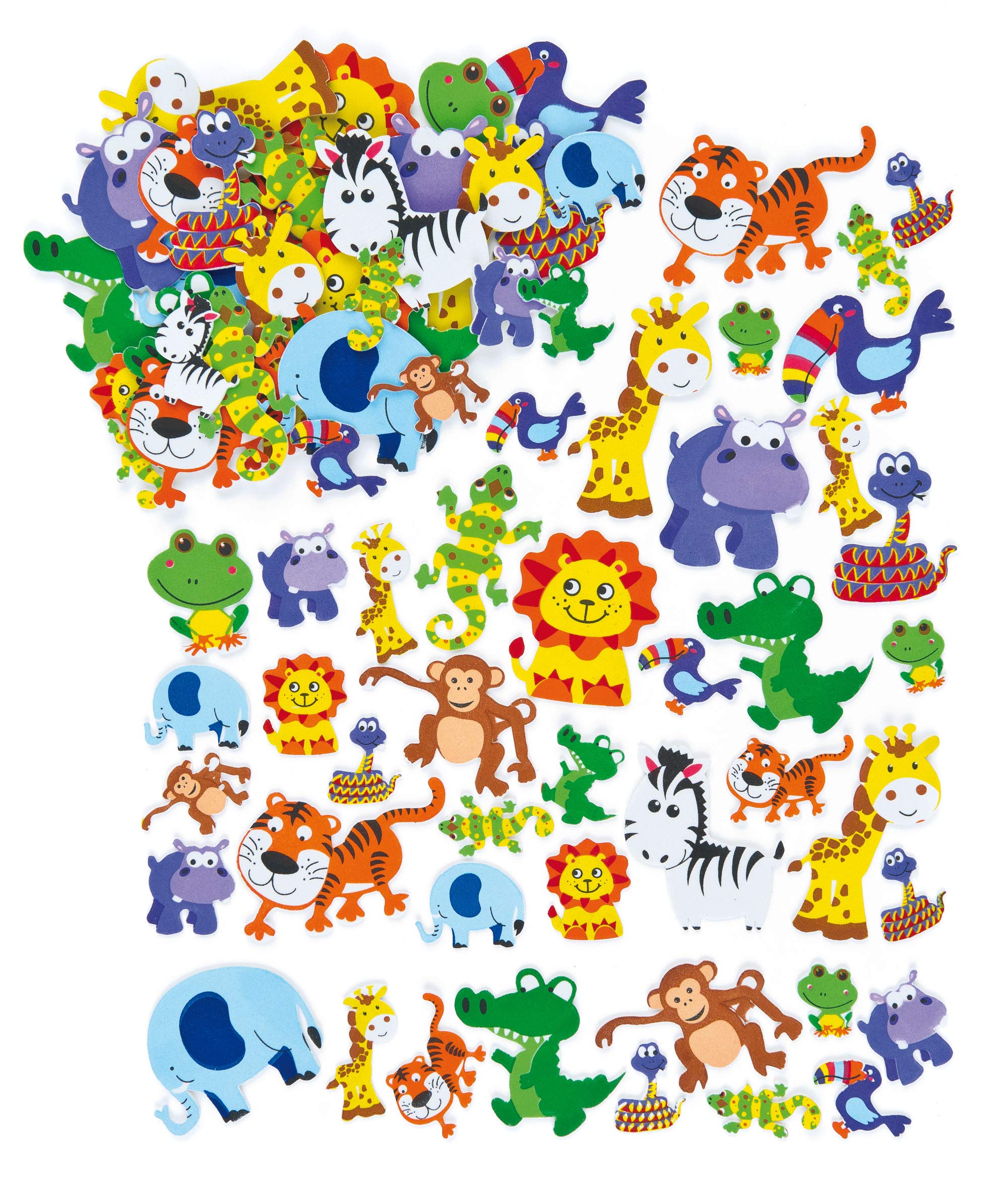 Baker Ross Jungle Animal Foam Stickers (96 Pack) - Self Adhesive Puffy Scrapbook Embellishments