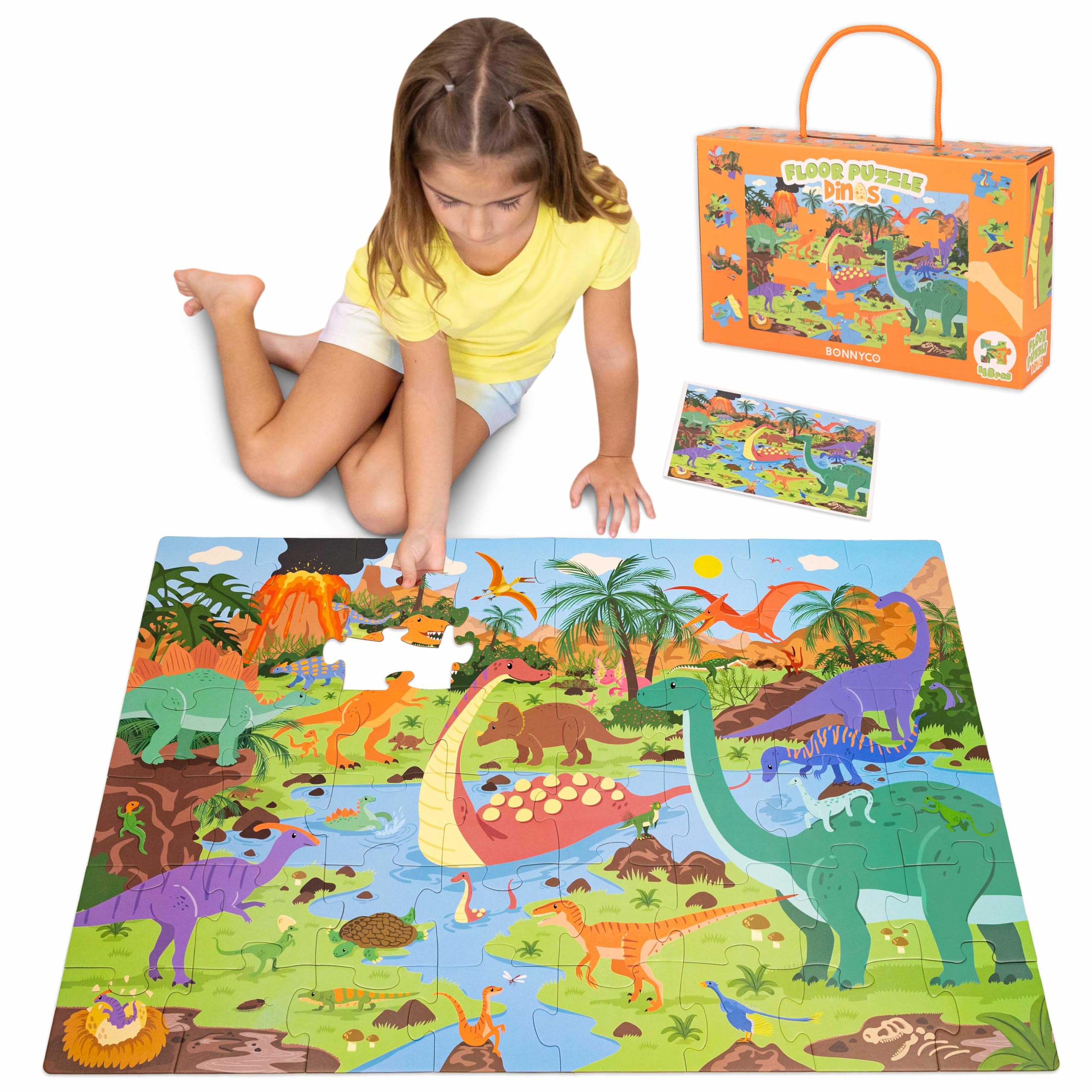 BONNYCO Giant Dinosaur Floor Puzzle - 48 Large Pieces, Ages 2+