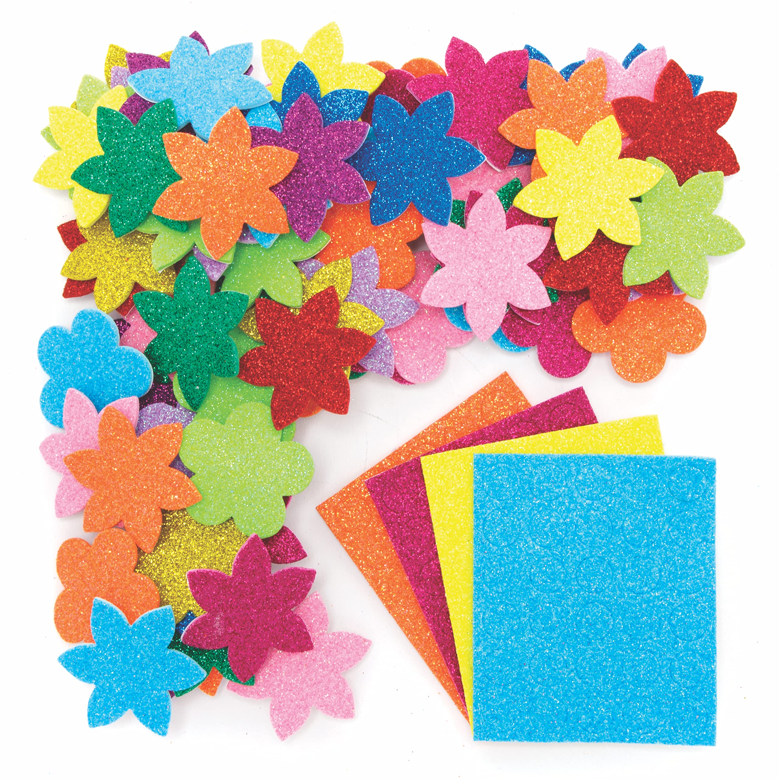 Baker Ross Flower Glitter Stickers - Pack of 120, Assorted Designs, 40mm | Easter Crafts 2