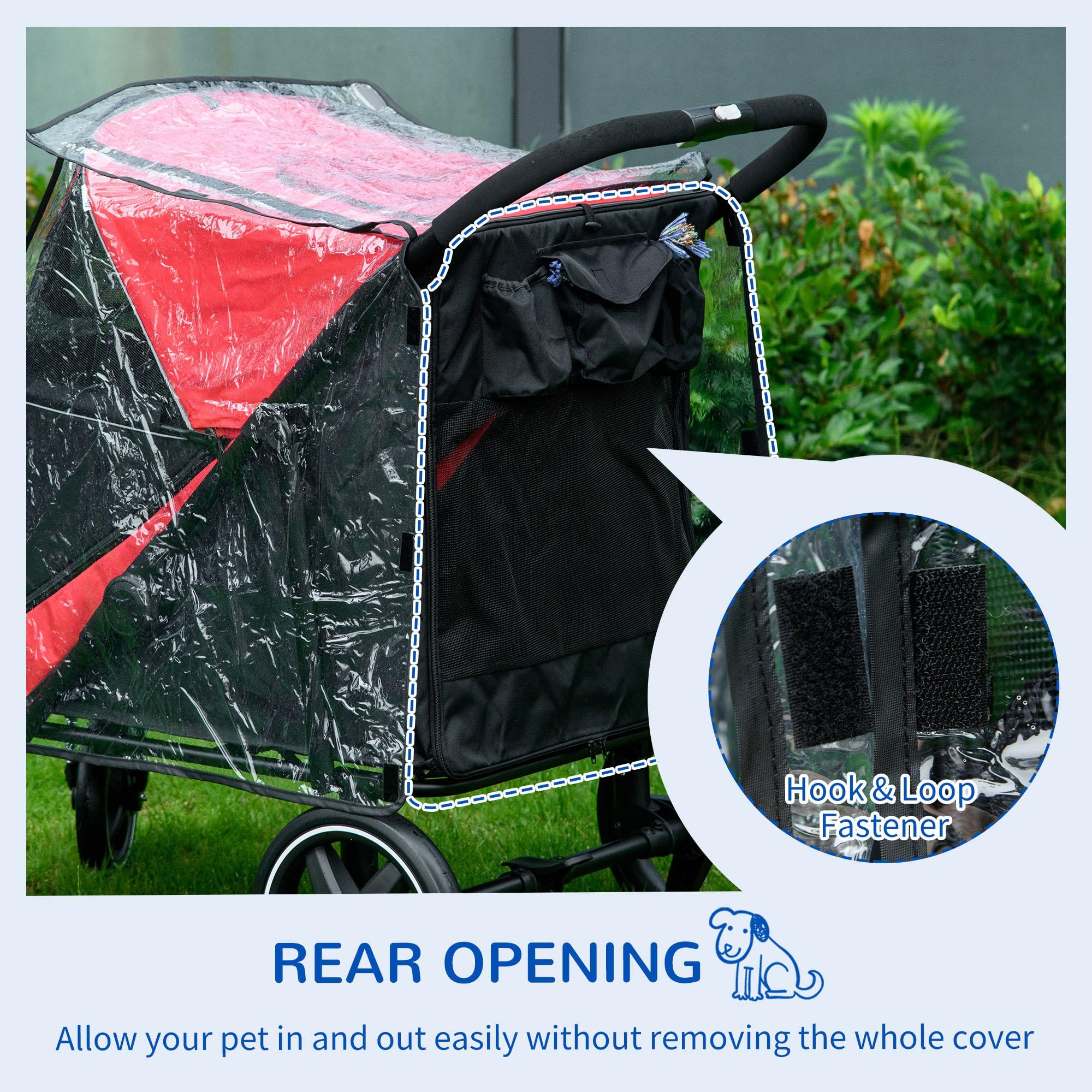 PawHut Dog Stroller Rain Cover - Transparent Plastic | Fits D00-167V01RD/D00-167V00CG | Foldable 4