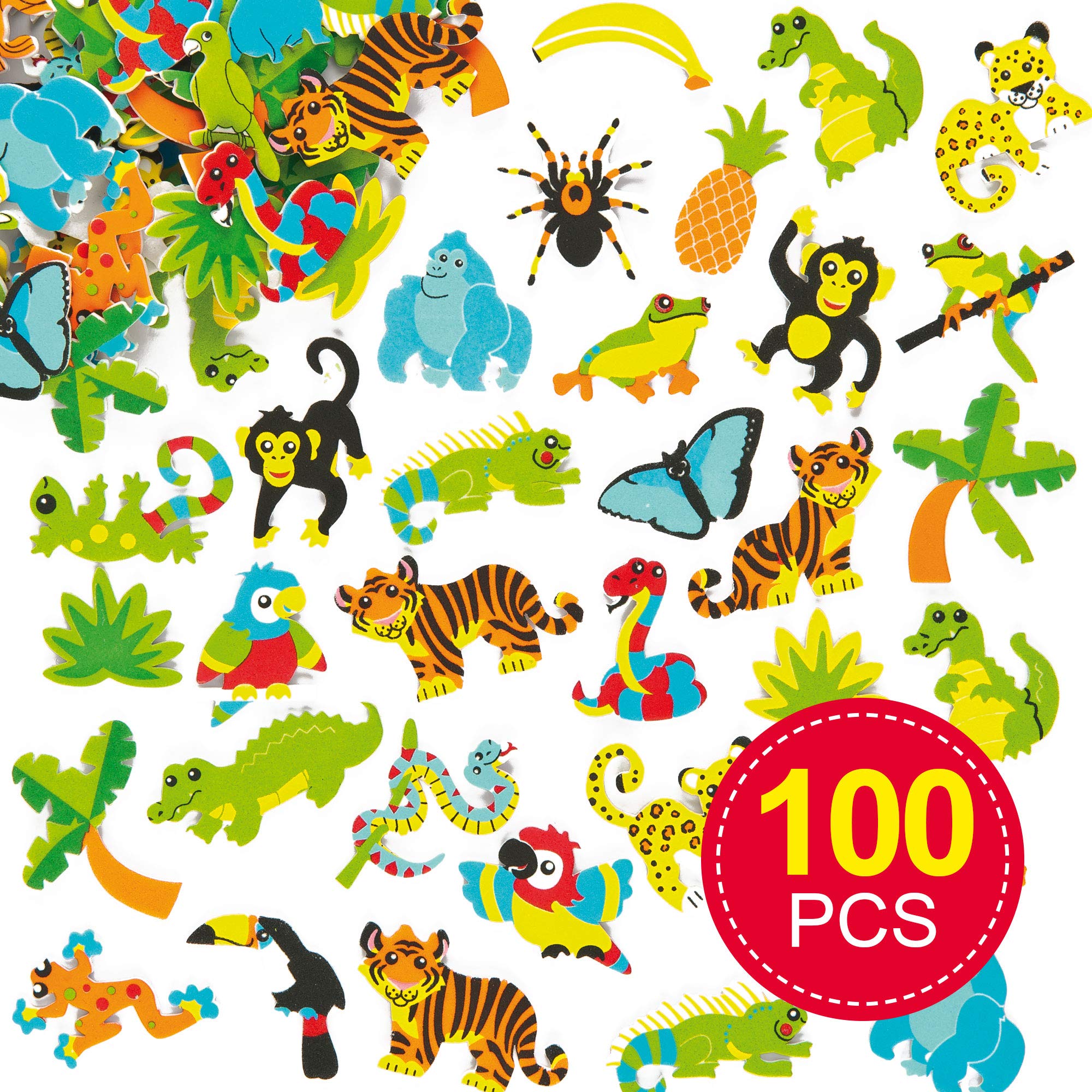 Baker Ross Rainforest Foam Stickers - 100 Assorted Designs for Kids Crafting | 3-6 cm