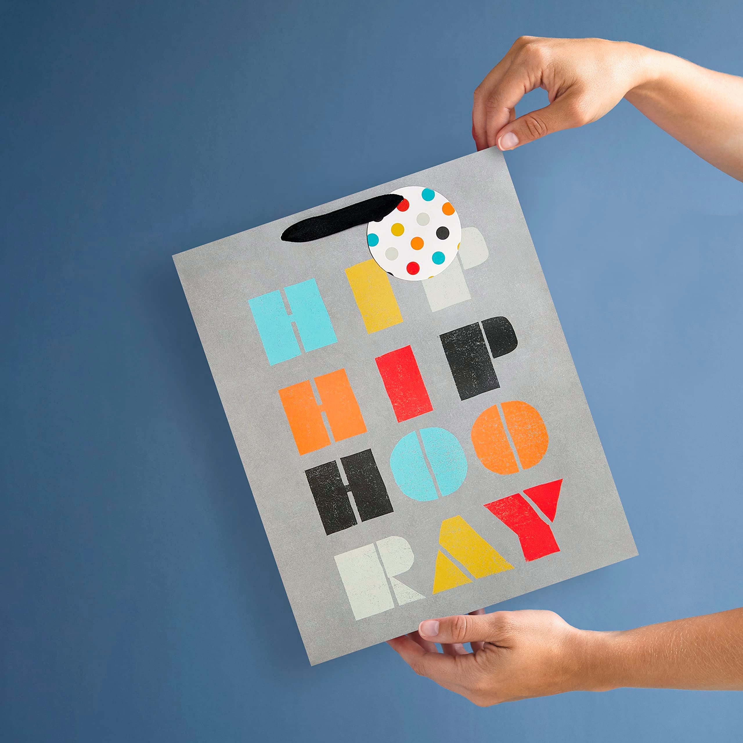 Hallmark Large Gift Bag - Grey Polka Dot 'Hip Hip Hooray' | H33cm x W26.5cm 5