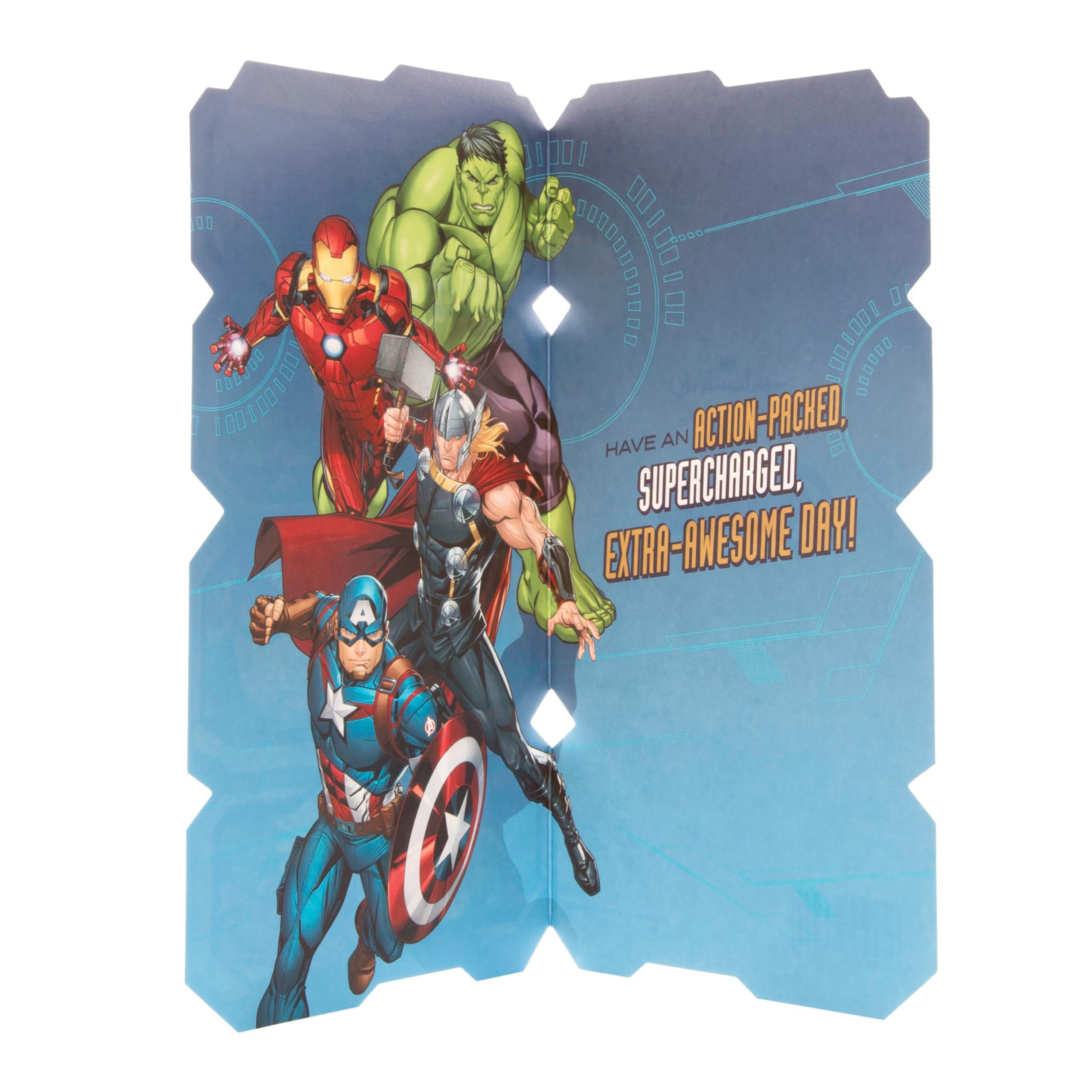 Hallmark Age 8 Birthday Card - Marvel Avengers Die-Cut Design with Gold Foil