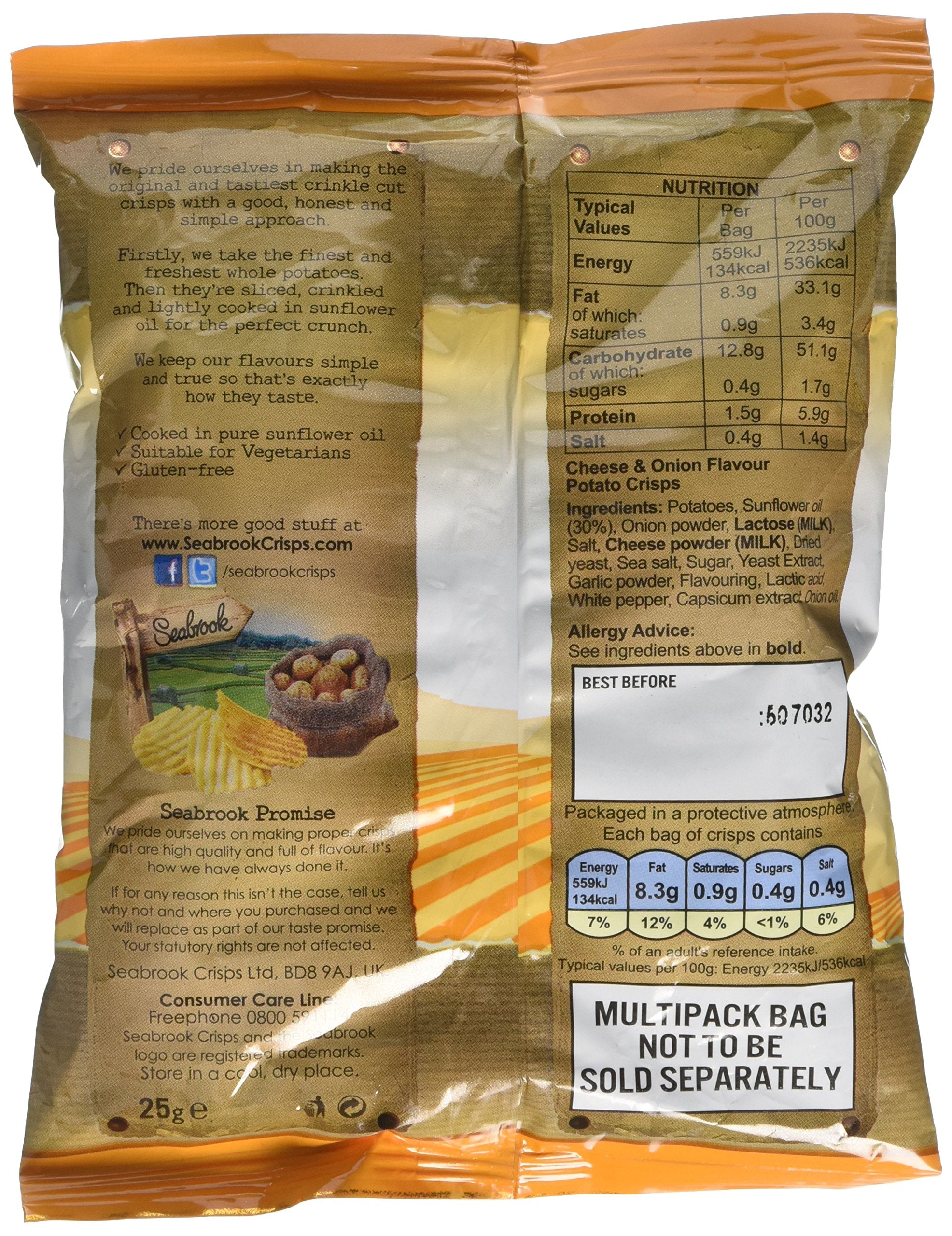 SEABRK Cheese & Onion Crisps Multipack - 6 x 25g Bags | Gluten Free