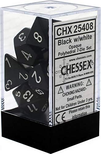 Chessex Chx25408 Dice-Opaque Black/White Set