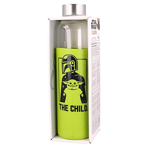 Stor |Glasflasche für junge Erwachsene mit Silikonhülle, 585 ml, The Child Mandalorian