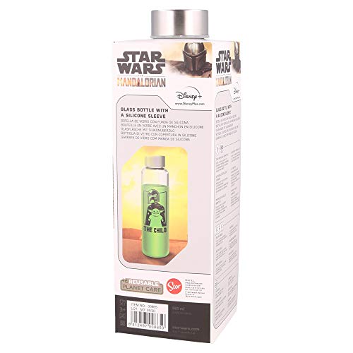 Stor |Glasflasche für junge Erwachsene mit Silikonhülle, 585 ml, The Child Mandalorian