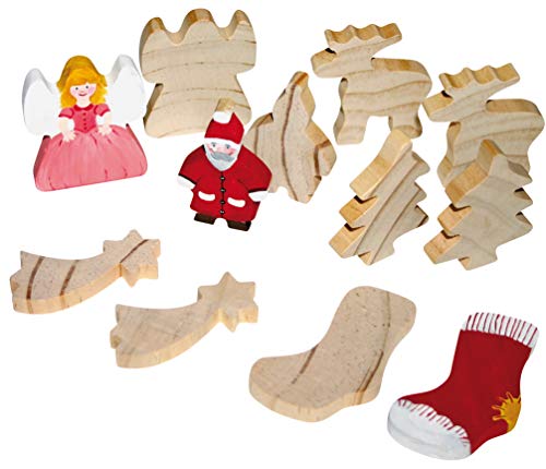 EDUPLAY 210053 Holzfiguren Weihnachten 12Er Bastel-Sets, Mehrfarbig