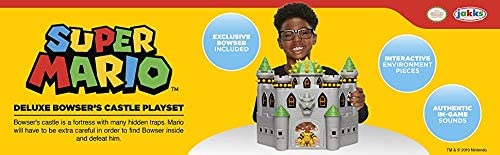 Nintendo Bowser's Castle Super Mario Deluxe Bowser's Castle-Spielset mit 2,5" exklusiver beweglicher Bowser-Actionfigur, interaktives Spielset mit authentischen In-Game-Sounds