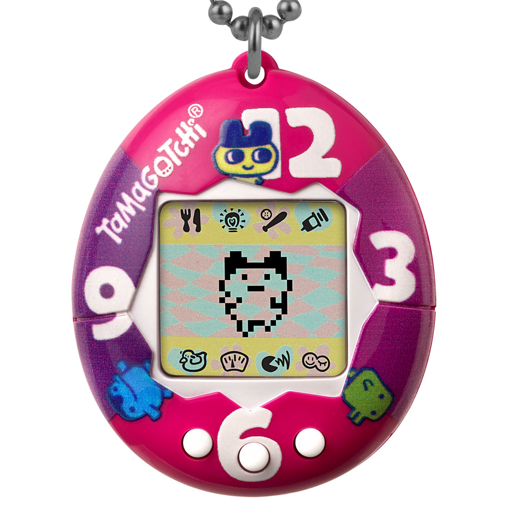 Bandai Tamagotchi Original - "Purple-Pink Clock" Shell with Chain - The Original Virtual Reality Pet - Watch Your Character Grow and Play Games - Retro 90s Toy Keychain