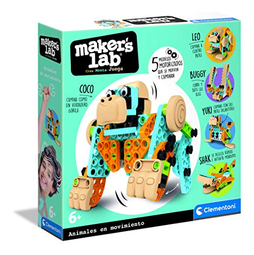 Clementoni Maker´s Lab 55374 Maker´s Lab – Animales en movimiento Bauset, Mehrfarbig