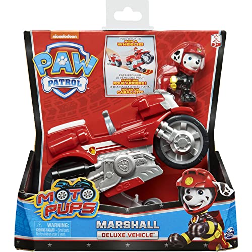 PAW Patrol, Moto Pups Marshalls Deluxe-Rückziehmotorradfahrzeug mit Wheeli