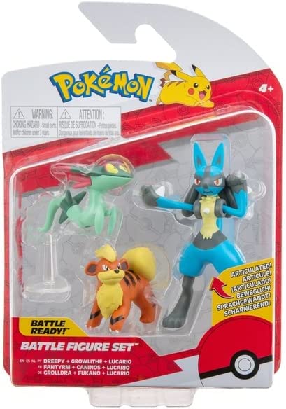 Pokèmon POKEMON PKW2677 Battle Figure Set-Comes with Growlithe, Dreepy and Lucar