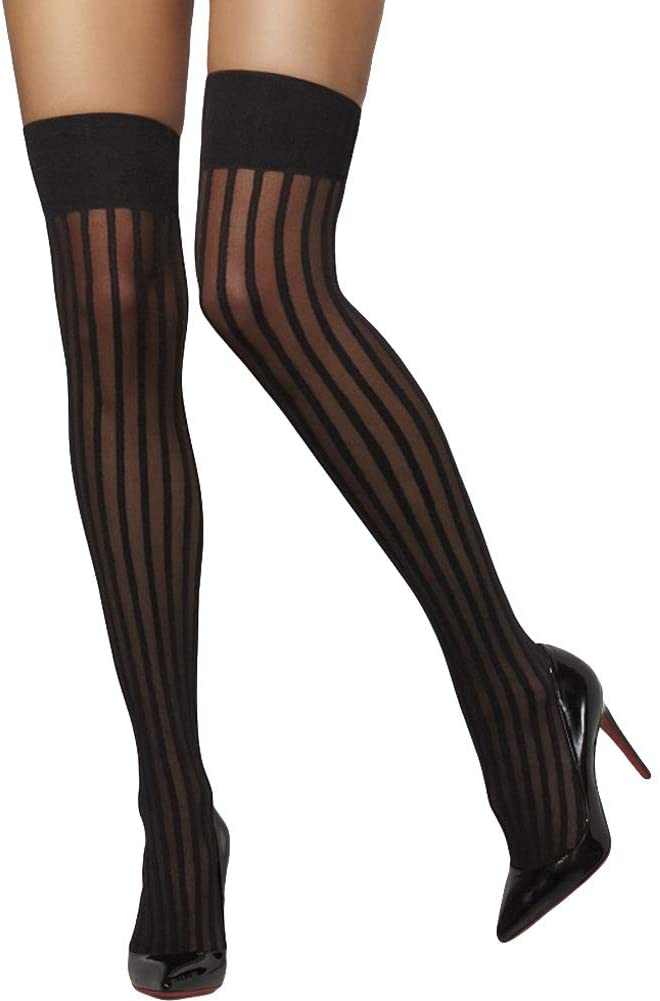 Vertical Stripes Sheer Hold-Ups - Black (One Size)