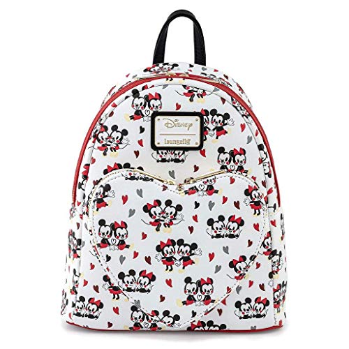 Loungefly Disney Mickey und Minnie Mouse Love AOP Damen-Umhängetasche mit doppeltem Riemen