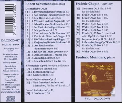 MEINDERS/SCHUMANN/CHOPIN - Plays Shumann & Chopin [Audio CD]