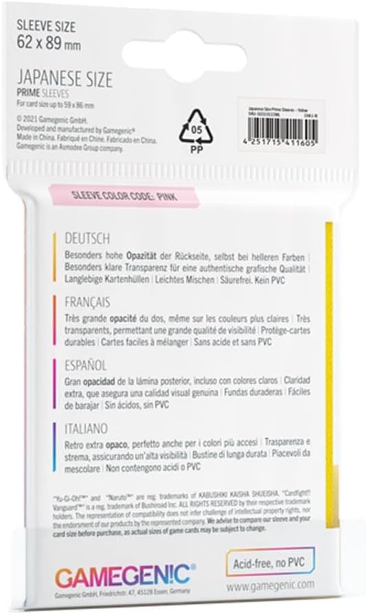 Prime Japanese Sized Sleeves Yellow - Multi-Language (Includes Spanish)