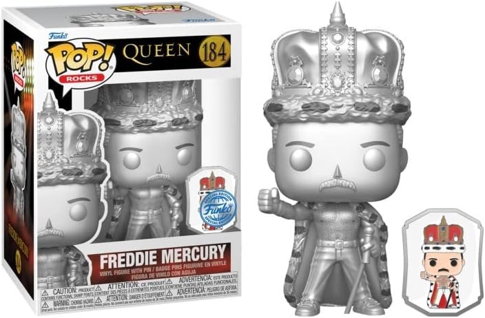 Queen – König Freddie Mercury Platinum Funko 68953 Pop! Vinyl mit Pin (exklusiv bei Yachew)