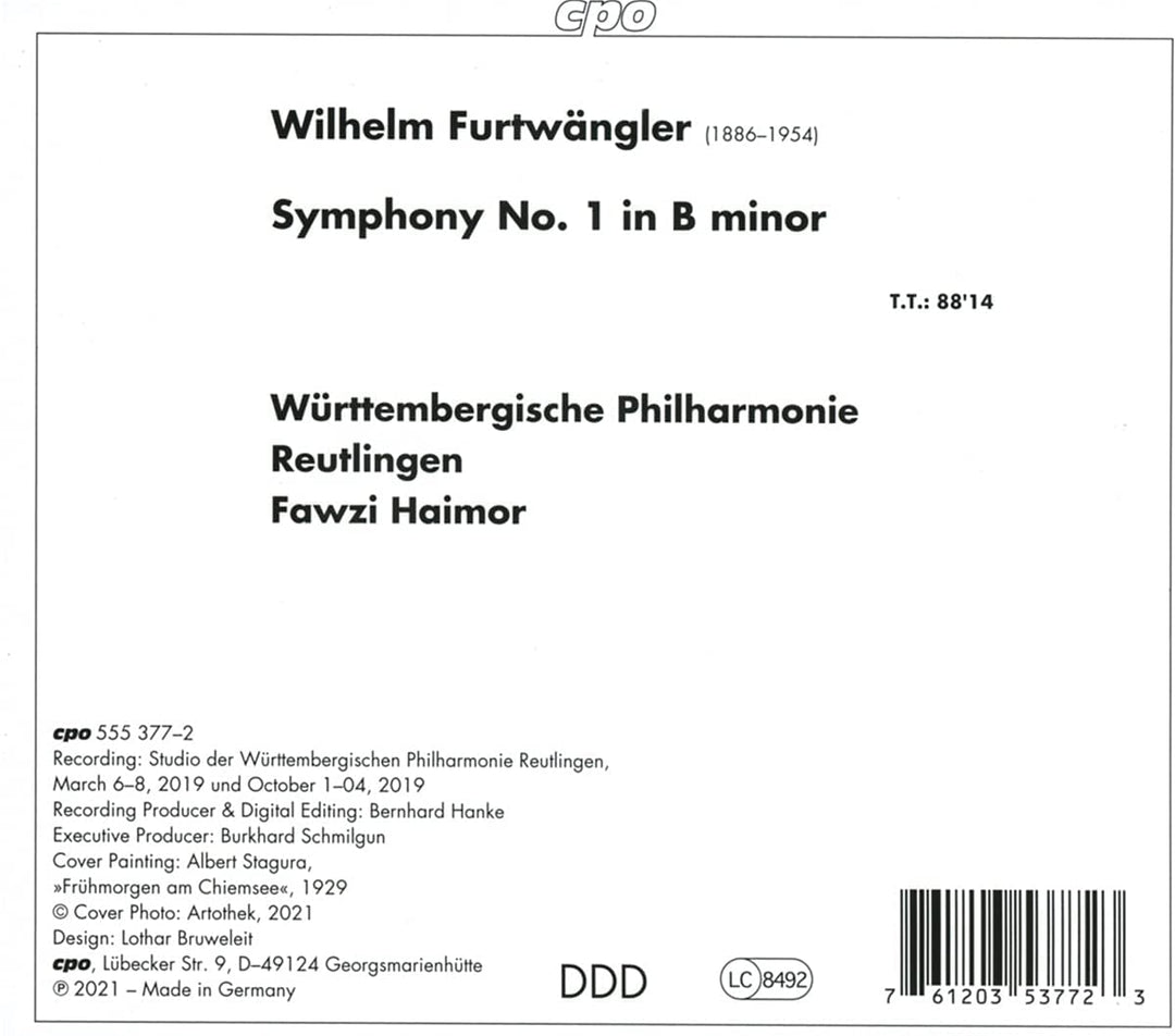 Württembergische Philharmonie Reutlingen - Furtwangler: Symphony No. 1 [Württembergische Philharmonie Reutlingen; Fawzi Haimor] [Cpo: 555377-2] [Audio CD]