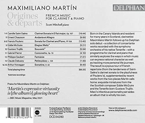 Maximiliano Martin - Origines & departs: French Music for Clarinet & Piano [Audio CD]