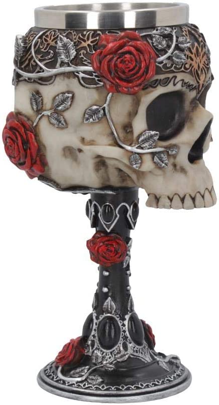 Nemesis Now B4327M8 Gothic Roses Goblet 18cm Black, Resin w/stainless steel inse