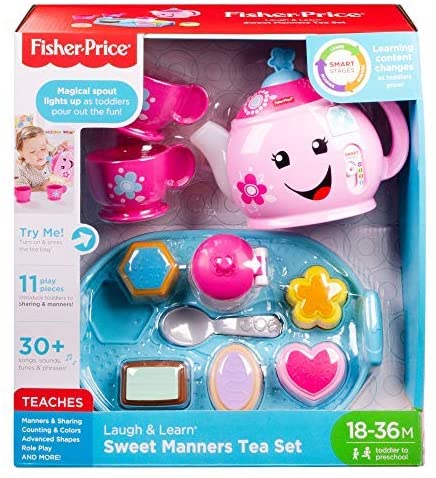 Fisher-Price DYM76 Laugh and Learn Sweet Manners Tea Playset, Toddler Role Play Tea Set Toy for Children with Educational Shape Sorter, Suitable 18 Months Plus