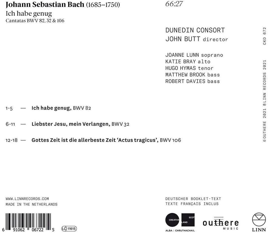 Bach: Ich habe genug. Cantatas BWV 32, 82 & 106 [Audio CD]