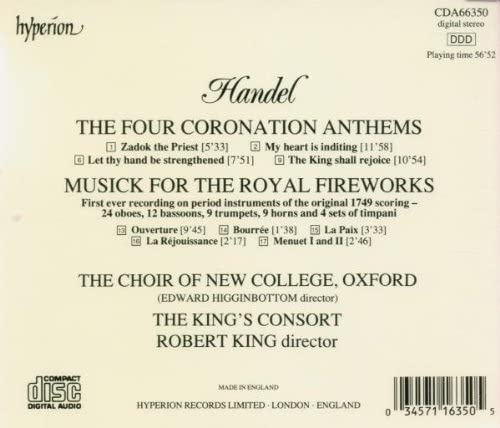 Handel: Coronation Anthems/Fireworks Musick [Audio CD]