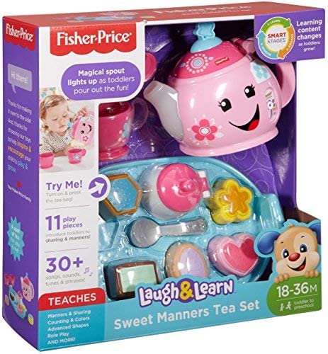 Fisher-Price DYM76 Laugh and Learn Sweet Manners Tea Playset, Toddler Role Play Tea Set Toy for Children with Educational Shape Sorter, Suitable 18 Months Plus