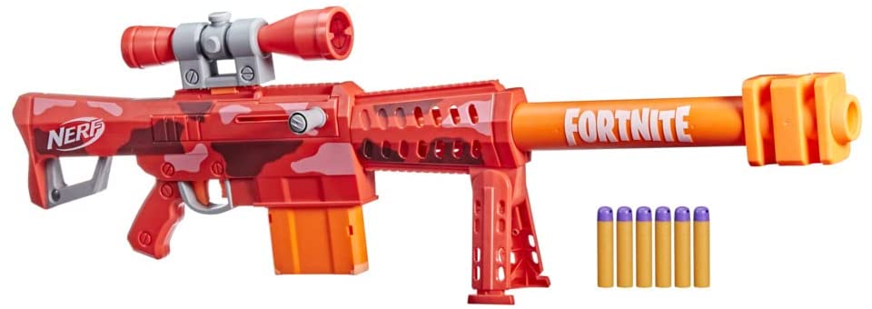 Nerf Fortnite Heavy SR Blaster, längster Nerf Fortnite Blaster aller Zeiten, abnehmbares Zielfernrohr, 6 Nerf Mega Darts, 6-Dart-Clip