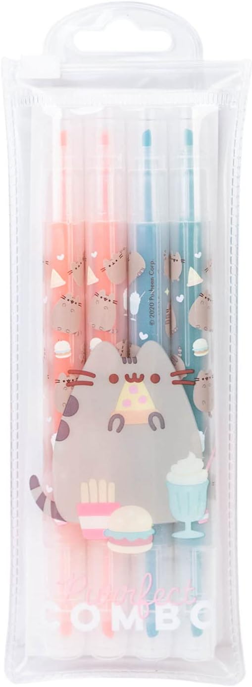 Grupo Erik Pusheen Pen Set | Pack of 4 Assorted Colours | Double-Ended | Highlighter Pens | Pusheen Highlighter Set