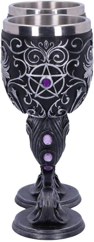 Nemesis Now Hex Twin Cat Heart Set of Two Goblets, Resin w/Stainless Steel Inser