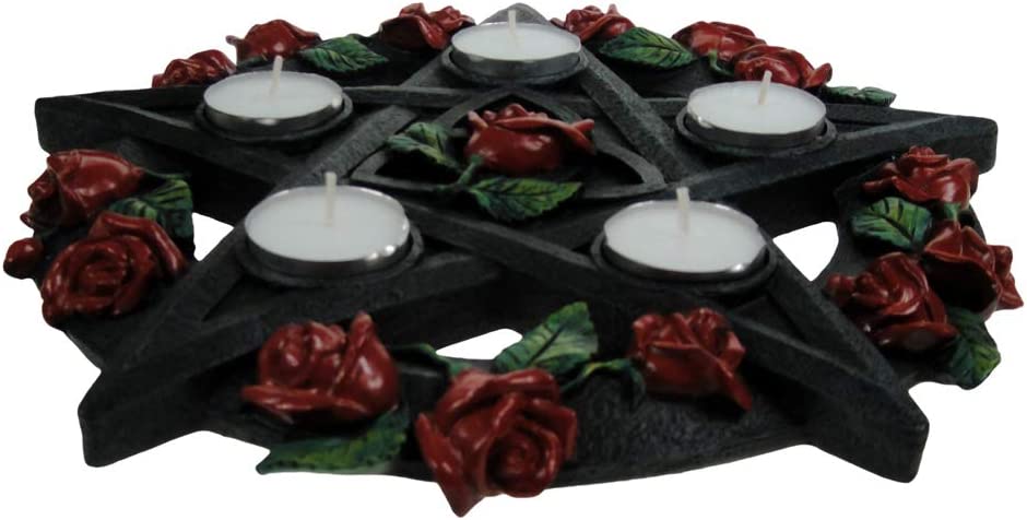 Nemesis Now NEM5185 Pentagram Rose Tealight Holder 29.5cm Red, Resin, One Size