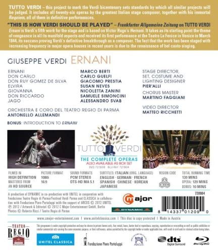 Verdi: Ernani (Parma Festival 2005) (Berti/ Guelfi/ Prestia/ Neves/ Orchestra e Coro del Teatro Regio di Parma/ Antonello Allemansi/ Pier' Alli) (C Major: 720904) [2012] [Region A & B] [Blu-ray]