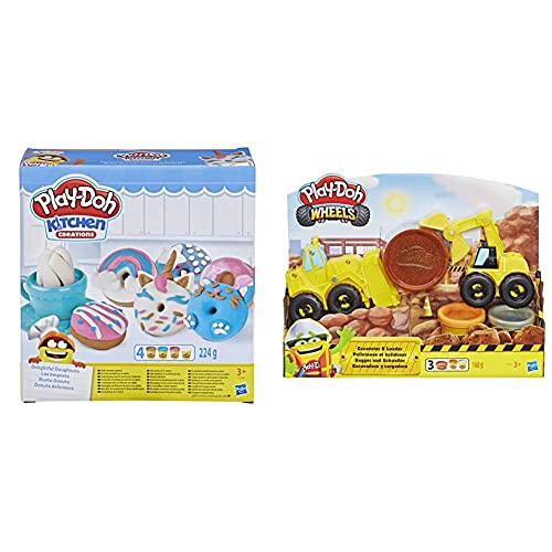 Play-Doh Kitchen Creations Delightful Donuts Set with 4 Colours & Wheels Excavat