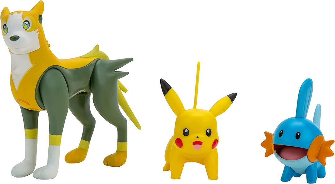 POKEMON PKW2676 3er-Pack – enthält 2 Mudkip, Pikachu und eine 7,6 cm große Boltund-Kampffigur