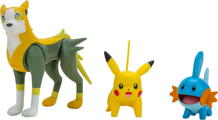 POKEMON PKW2676 3er-Pack – enthält 2 Mudkip, Pikachu und eine 7,6 cm große Boltund-Kampffigur