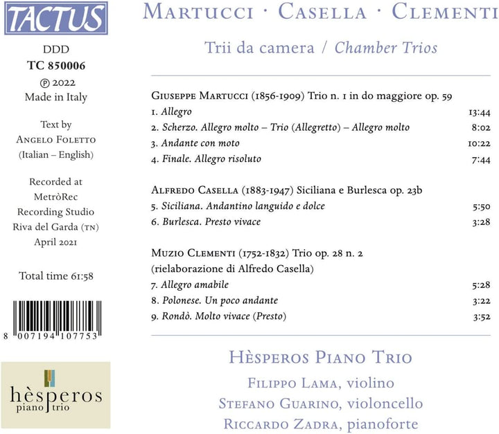 Chamber Trios [Hèsperos Piano Trio] [Tactus: TC 850006] [Audio CD]